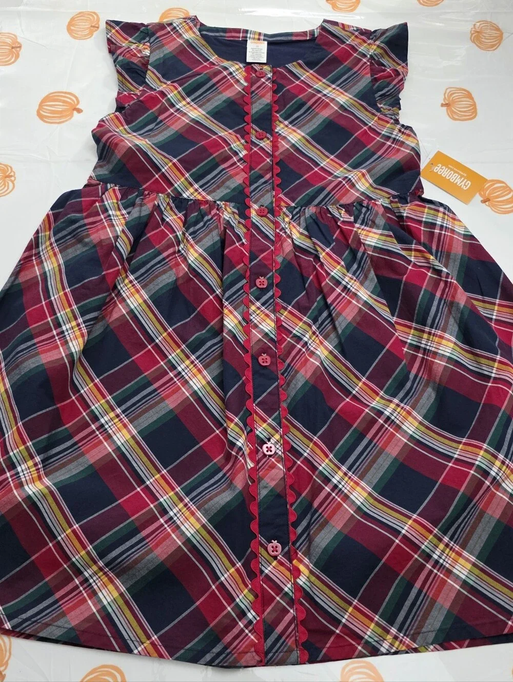 Gymboree Apple Orchard Plaid Poplin Red & Navy Blue Babydoll Dress Size 12